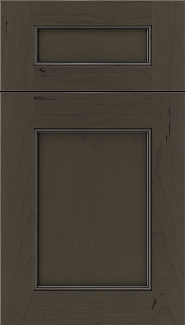 Lexington 5pc Cherry recessed panel cabinet door in Thunder with Black glaze