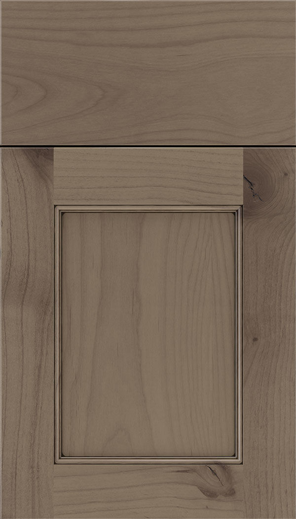 Lexington Alder recessed panel cabinet door in Winter with Black glaze