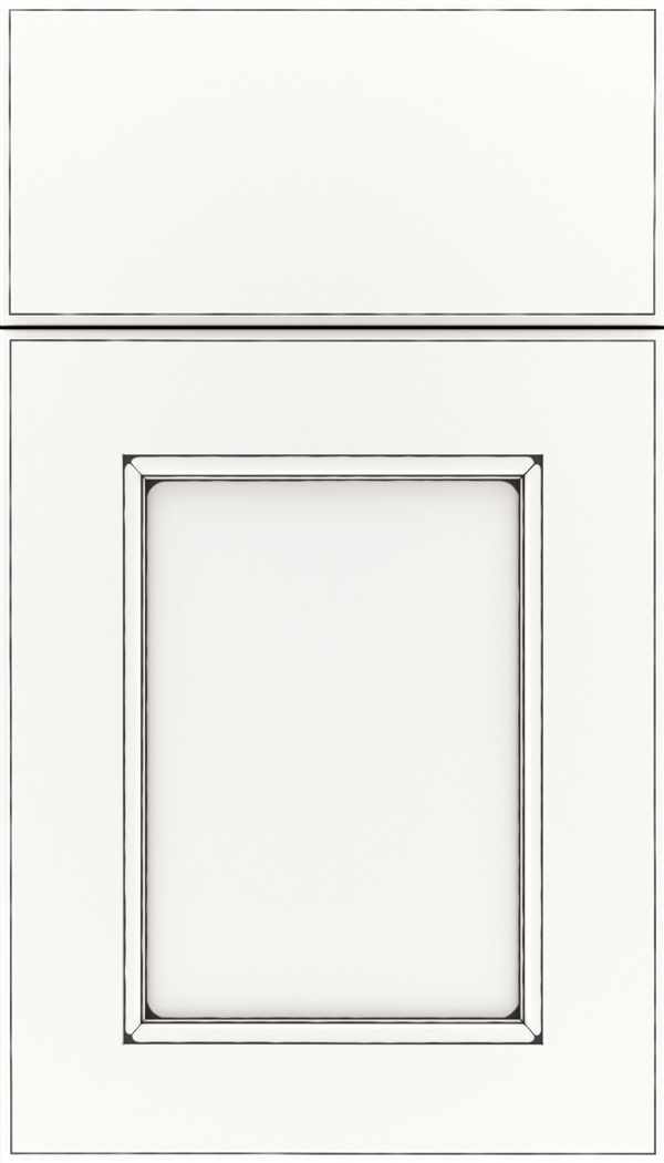 Tamarind Maple shaker cabinet door in Whitecap with Black glaze