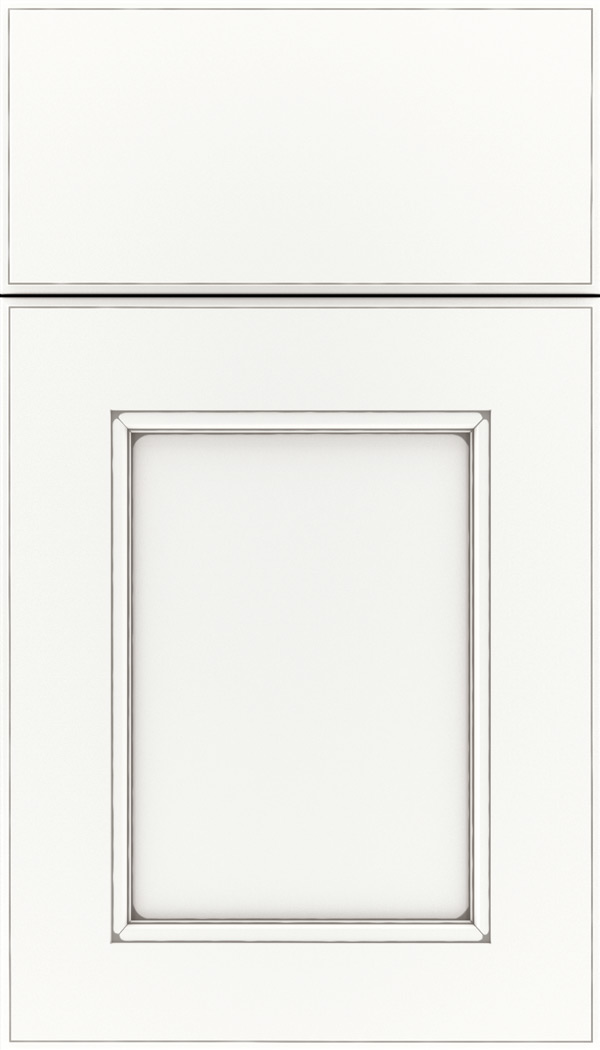 Tamarind Maple shaker cabinet door in Whitecap with Pewter glaze