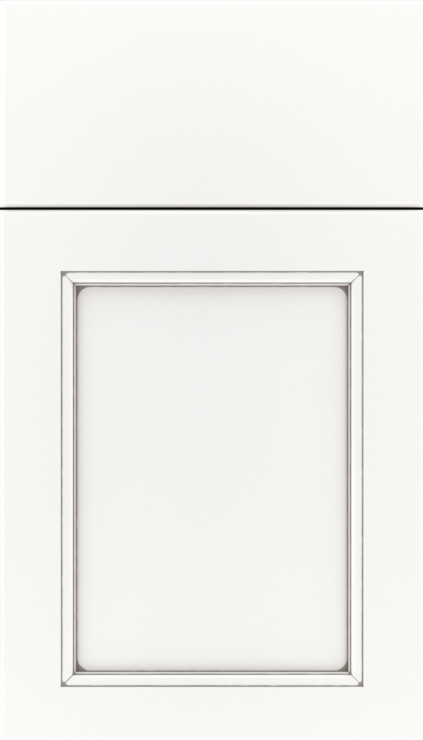 Templeton Maple recessed panel cabinet door in Whitecap with Pewter glaze